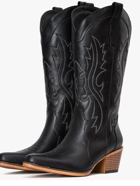 SOLD Black Western Knee-High Leather Boots